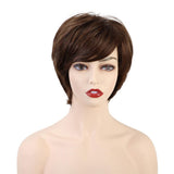 Maxbell 8'' Human Hair Women Short Straight Wigs Layered Pixie Cut Cosplay Daily Wig