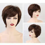 Maxbell 8'' Human Hair Women Short Straight Wigs Layered Pixie Cut Cosplay Daily Wig