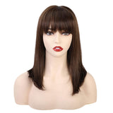 Maxbell 14'' Elegant Women Human Hair Medium Straight Cosplay Wig with Neat Bangs