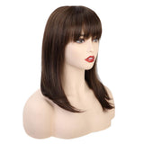 Maxbell 14'' Elegant Women Human Hair Medium Straight Cosplay Wig with Neat Bangs