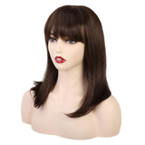 Maxbell 14'' Elegant Women Human Hair Medium Straight Cosplay Wig with Neat Bangs