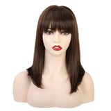 Maxbell 14'' Elegant Women Human Hair Medium Straight Cosplay Wig with Neat Bangs