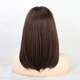Maxbell 14'' Elegant Women Human Hair Medium Straight Cosplay Wig with Neat Bangs