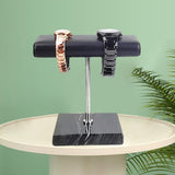 Maxbell Luxury Marble Base Fashion Watch Display Stand Jewelry Case for Vanity Top silver rod