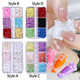 Maxbell Mixed 3D Flower Nail Charms 6 Grids Nail Decoration Supplies for Nail Crafts Style A