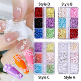 Maxbell Mixed 3D Flower Nail Charms 6 Grids Nail Decoration Supplies for Nail Crafts Style A