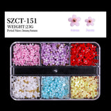 Maxbell Mixed 3D Flower Nail Charms 6 Grids Nail Decoration Supplies for Nail Crafts Style B