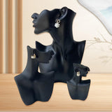 Maxbell 3Pcs Jewelry Display Stand Mannequin Jewelry Stand for Necklace Shop Jewelry Black