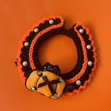 Maxbell Halloween Cat Costume Collar for Dogs Cats Knitted for Party Holiday Festive Orange S