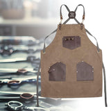 Canvas Apron with Pockets Hair Stylist Apron for Kitchen Crafts Hairdressing brown