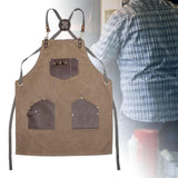 Canvas Apron with Pockets Hair Stylist Apron for Kitchen Crafts Hairdressing brown