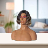 Maxbell Woman Mannequin Head Display Model Lifelike Hat Display Stand for Barbershop