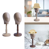 Maxbell Wig Display Head with Base for Shopping Mall Hairdresser Training Home Salon wood base