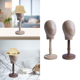 Maxbell Wig Display Head with Base for Shopping Mall Hairdresser Training Home Salon wood base