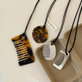 Maxbell Comb Necklace Unique Trendy Long Sweater Necklace for Girlfriend Women Girls Oval Leopard print