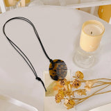 Maxbell Comb Necklace Unique Trendy Long Sweater Necklace for Girlfriend Women Girls Oval Leopard print