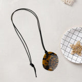 Maxbell Comb Necklace Unique Trendy Long Sweater Necklace for Girlfriend Women Girls Oval Leopard print