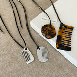 Maxbell Comb Necklace Unique Trendy Long Sweater Necklace for Girlfriend Women Girls Square Leopard print