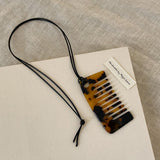 Maxbell Comb Necklace Unique Trendy Long Sweater Necklace for Girlfriend Women Girls Square Leopard print