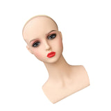 Wig Holder Mannequin Head for Eyeglasses Hair Styling Wig Making and Display Red lips A