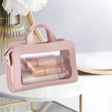 Maxbell PU Leather Makeup Bag Large Capacity Waterproof for Essentials Cosmetic Gift Pink