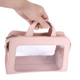 Maxbell PU Leather Makeup Bag Large Capacity Waterproof for Essentials Cosmetic Gift Pink