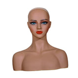 Maxbell Realistic Mannequin Head Female Mannequin Head with Shoulder for Jewelry Wig Style A