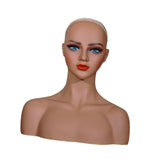 Maxbell Realistic Mannequin Head Female Mannequin Head with Shoulder for Jewelry Wig Style A