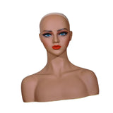 Maxbell Realistic Mannequin Head Female Mannequin Head with Shoulder for Jewelry Wig Style A