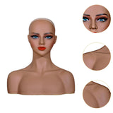 Maxbell Realistic Mannequin Head Female Mannequin Head with Shoulder for Jewelry Wig Style A