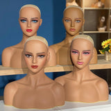Maxbell Realistic Mannequin Head Female Mannequin Head with Shoulder for Jewelry Wig Style A