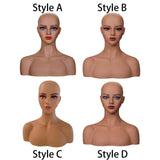 Maxbell Realistic Mannequin Head Female Mannequin Head with Shoulder for Jewelry Wig Style A