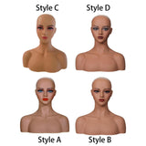 Maxbell Realistic Mannequin Head Female Mannequin Head with Shoulder for Jewelry Wig Style A