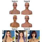 Maxbell Realistic Mannequin Head Female Mannequin Head with Shoulder for Jewelry Wig Style A