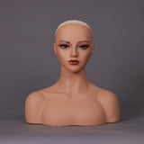 Maxbell Realistic Mannequin Head Female Mannequin Head with Shoulder for Jewelry Wig Style B