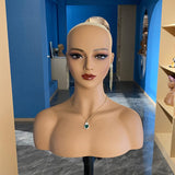 Maxbell Realistic Mannequin Head Female Mannequin Head with Shoulder for Jewelry Wig Style B