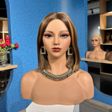 Maxbell Realistic Mannequin Head Female Mannequin Head with Shoulder for Jewelry Wig Style B