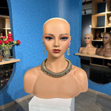 Maxbell Realistic Mannequin Head Female Mannequin Head with Shoulder for Jewelry Wig Style B