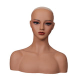 Maxbell Realistic Mannequin Head Female Mannequin Head with Shoulder for Jewelry Wig Style B