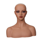Maxbell Realistic Mannequin Head Female Mannequin Head with Shoulder for Jewelry Wig Style B