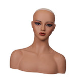 Maxbell Realistic Mannequin Head Female Mannequin Head with Shoulder for Jewelry Wig Style B