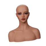 Maxbell Realistic Mannequin Head Female Mannequin Head with Shoulder for Jewelry Wig Style B