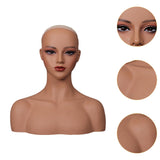 Maxbell Realistic Mannequin Head Female Mannequin Head with Shoulder for Jewelry Wig Style B