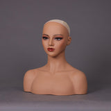 Maxbell Realistic Mannequin Head Female Mannequin Head with Shoulder for Jewelry Wig Style B