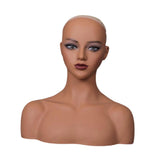 Maxbell Realistic Mannequin Head Female Mannequin Head with Shoulder for Jewelry Wig Style D