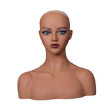 Maxbell Realistic Mannequin Head Female Mannequin Head with Shoulder for Jewelry Wig Style D