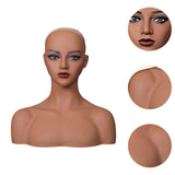 Maxbell Realistic Mannequin Head Female Mannequin Head with Shoulder for Jewelry Wig Style D