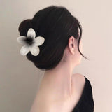 Maxbell Flower Shape Hair Claw Clip Nonslip Hair Clip for Women   White Gray