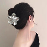 Maxbell Flower Shape Hair Claw Clip Nonslip Hair Clip for Women   Silver