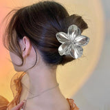 Maxbell Flower Shape Hair Claw Clip Nonslip Hair Clip for Women   Silver